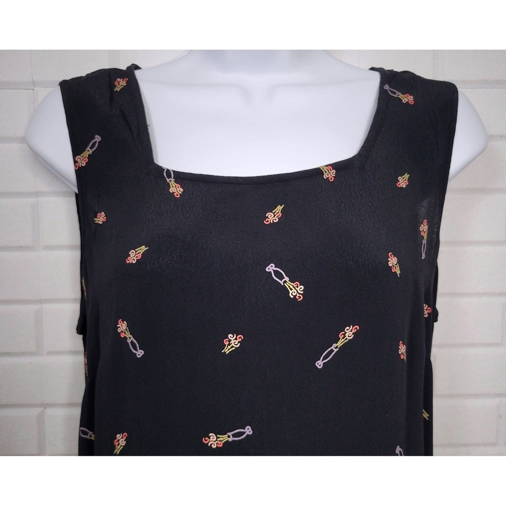 Vtg‎ 90s Sz M Putumayo Maxi Dress Minimalist Dark Floral Square Neck Tank Dress